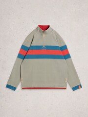White Stuff Green Pique Half Zip Sweat Top - Image 5 of 6