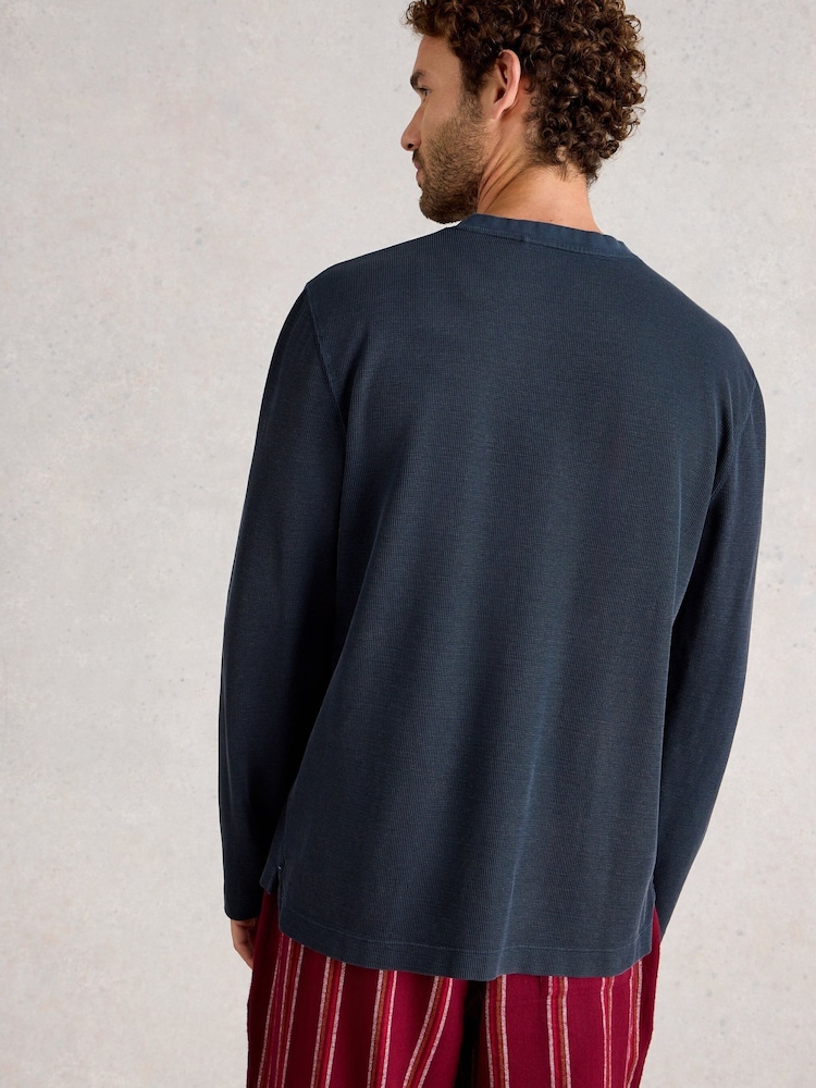 White Stuff Blue Helston Waffle Henley Pyjamas - Image 2 of 6