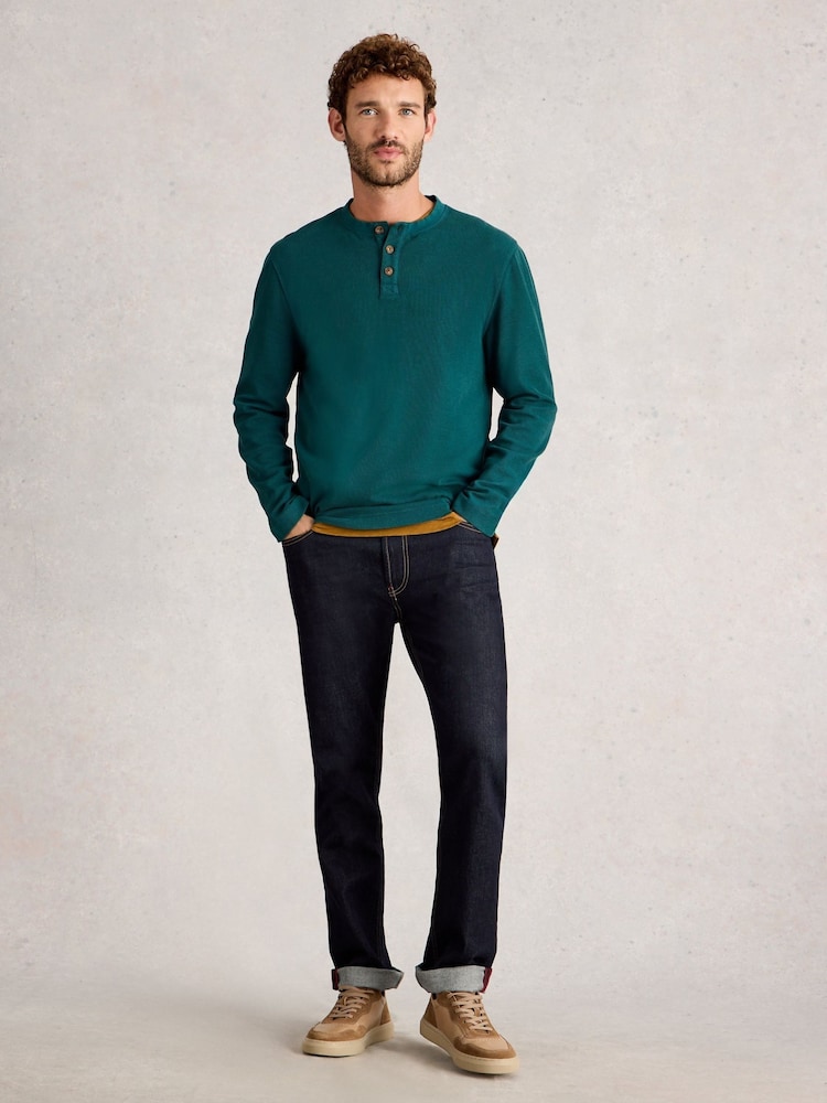 White Stuff Green Helston Waffle Henley Pyjamas - Image 1 of 6