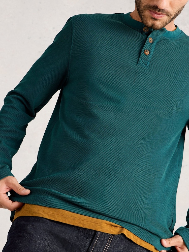 White Stuff Green Helston Waffle Henley Pyjamas - Image 2 of 6