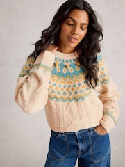 White Stuff White Izzy Fairisle Pattern Jumper - Image 1 of 6