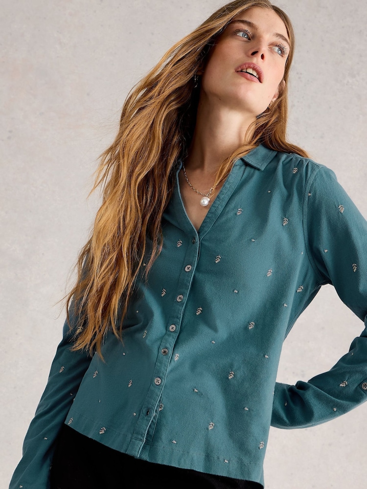 White Stuff Blue Annie Embroidered Jersey Shirt - Image 1 of 6 White Stuff Blue Annie Embroidered Jersey Shirt - Image 1 of 6