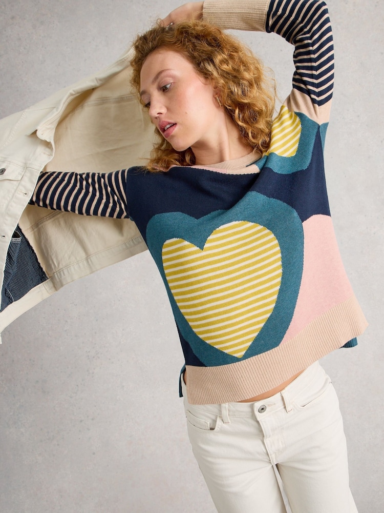 White Stuff Pink Olive Heart Jumper - Image 1 of 6 White Stuff Pink Olive Heart Jumper - Image 1 of 6