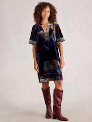 White Stuff Blue June Velvet Dress - Image 1 of 6