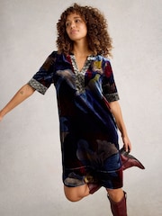 White Stuff Blue June Velvet Dress - Image 3 of 6