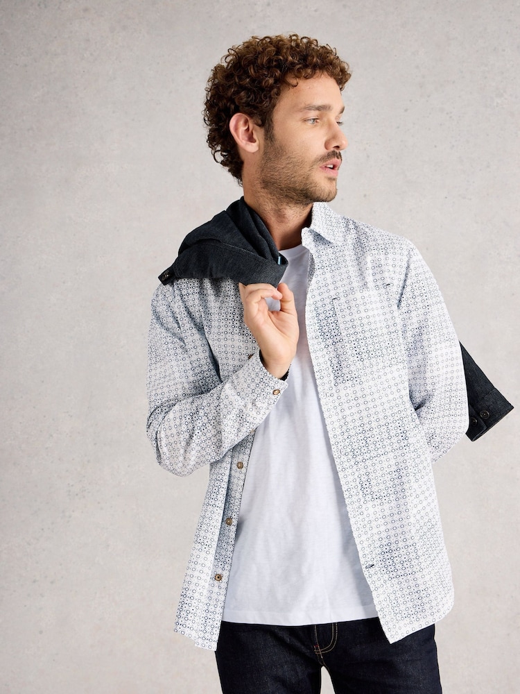 White Stuff Blue Finsbury Geo Print Shirt - Image 1 of 6
