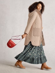 White Stuff Natural Carmel Borg Lined Quilted Coat - Image 3 of 6