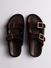The Set Velvet Double Strap Slip On Footbed Sandals Chocolate Brown - Image 1 of 6