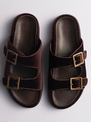 The Set Velvet Double Strap Slip On Footbed Sandals Chocolate Brown - Image 2 of 6