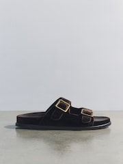 The Set Velvet Double Strap Slip On Footbed Sandals Chocolate Brown - Image 3 of 6