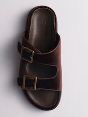 The Set Velvet Double Strap Slip On Footbed Sandals Chocolate Brown - Image 4 of 6