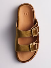 The Set Velvet Double Strap Slip On Footbed Sandals Olive Green - Image 1 of 3