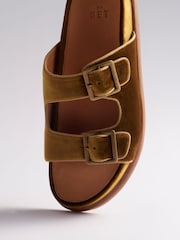 The Set Velvet Double Strap Slip On Footbed Sandals Olive Green - Image 2 of 3