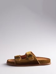The Set Velvet Double Strap Slip On Footbed Sandals Olive Green - Image 3 of 3