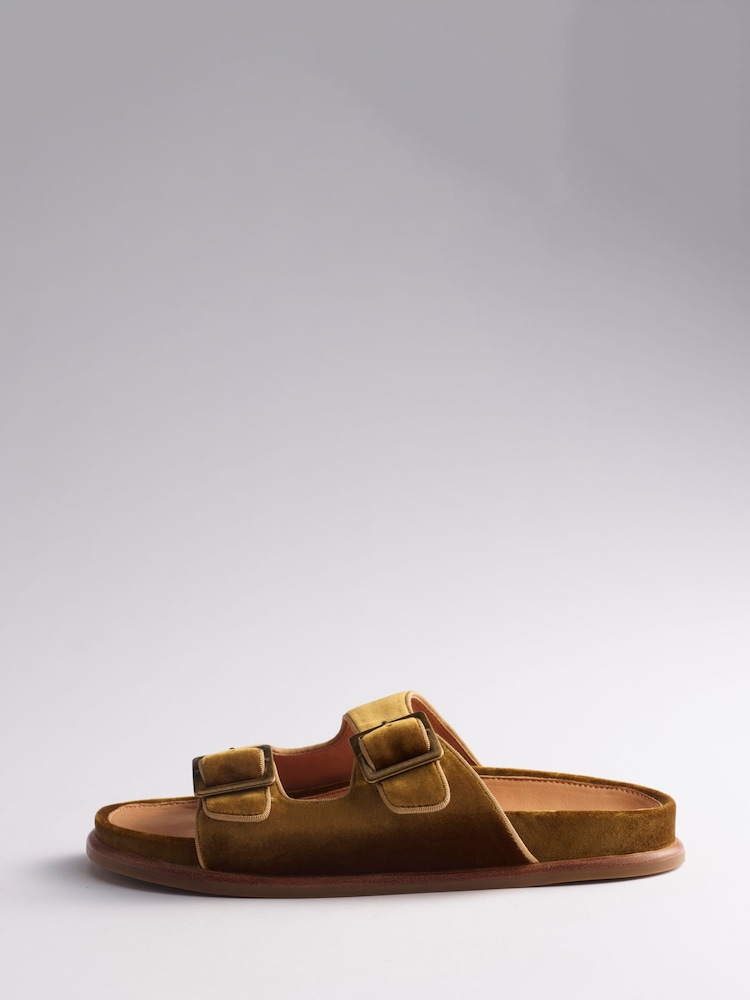 The Set Velvet Double Strap Slip On Footbed Sandals Olive Green - Image 3 of 3