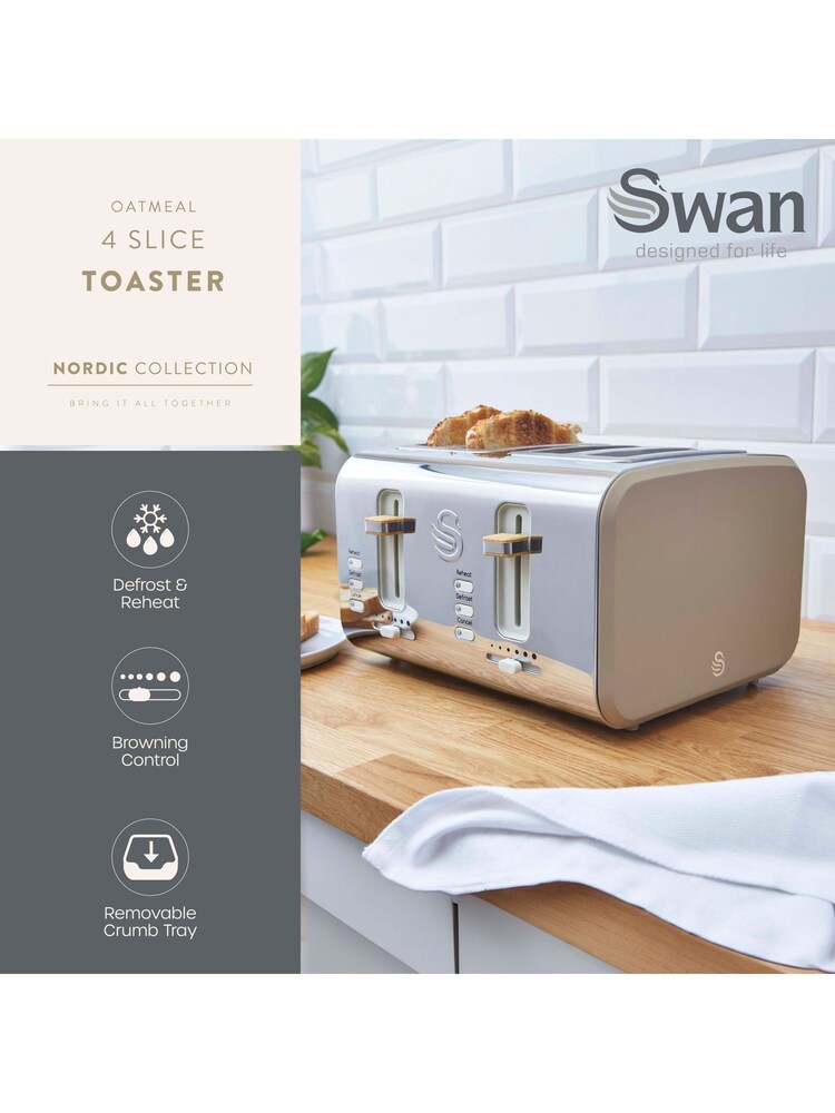 Swan Oatmeal Nordic 4 Slice Toaster - Image 2 of 8
