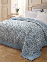 Blue Floral Woodblock Quilted Bedspread - Image 1 of 7