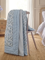 Blue Floral Woodblock Quilted Bedspread - Image 2 of 7