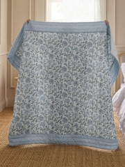 Blue Floral Woodblock Quilted Bedspread - Image 3 of 7