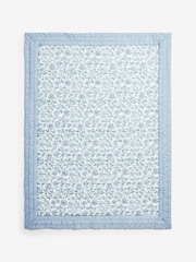 Blue Floral Woodblock Quilted Bedspread - Image 5 of 7