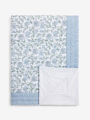Blue Floral Woodblock Quilted Bedspread - Image 6 of 7