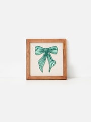 Oliver Bonas Green Embroidered Green Bow Wall Art - Image 1 of 4