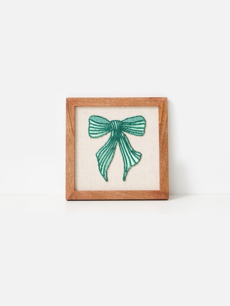 Oliver Bonas Green Embroidered Green Bow Wall Art - Image 1 of 4 Oliver Bonas Green Embroidered Green Bow Wall Art - Image 1 of 4