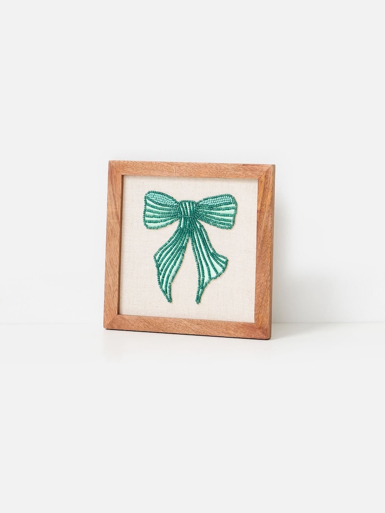 Oliver Bonas Green Embroidered Green Bow Wall Art - Image 2 of 4