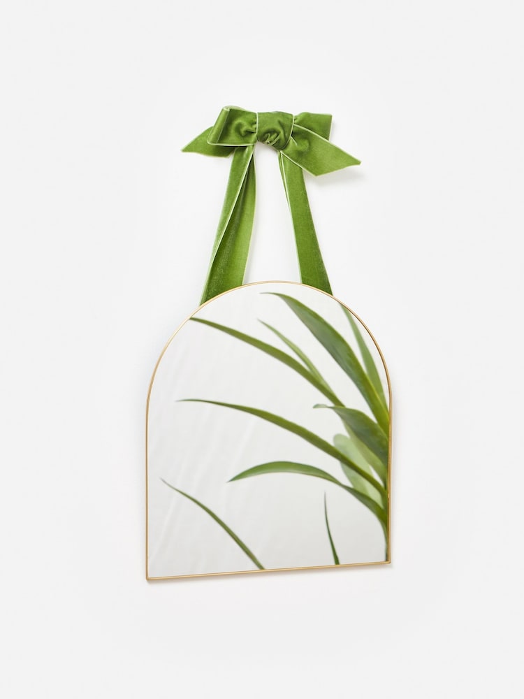 Oliver Bonas Gold Velvet Bow Hanging Mirror - Image 1 of 4 Oliver Bonas Gold Velvet Bow Hanging Mirror - Image 1 of 4
