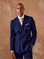 Skopes Blue Declan Suit Slim Fit Pinstripe Double Breasted Jacket - Image 1 of 6