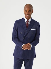 Skopes Blue Declan Suit Slim Fit Pinstripe Double Breasted Jacket - Image 2 of 6