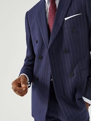 Skopes Blue Declan Suit Slim Fit Pinstripe Double Breasted Jacket - Image 4 of 6