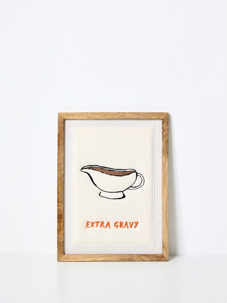 Oliver Bonas Cream Extra Gravy Embroidered Fabric Wall Art - Image 1 of 4 Oliver Bonas Cream Extra Gravy Embroidered Fabric Wall Art - Image 1 of 4