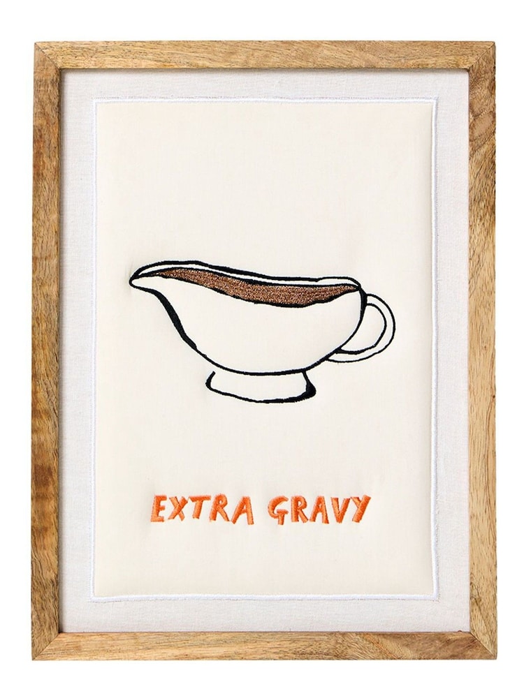 Oliver Bonas Cream Extra Gravy Embroidered Fabric Wall Art - Image 4 of 4
