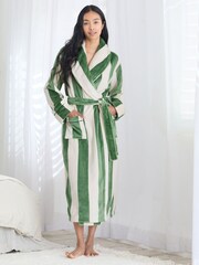 Chelsea Peers Brown Fleece Stripe Dressing Gown - Green - Image 1 of 4