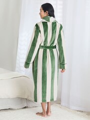 Chelsea Peers Brown Fleece Stripe Dressing Gown - Green - Image 3 of 4