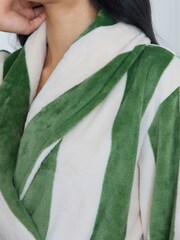 Chelsea Peers Brown Fleece Stripe Dressing Gown - Green - Image 4 of 4