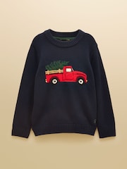 Joules Boys' Intarsia Blue Knit Jumper - Image 1 of 4