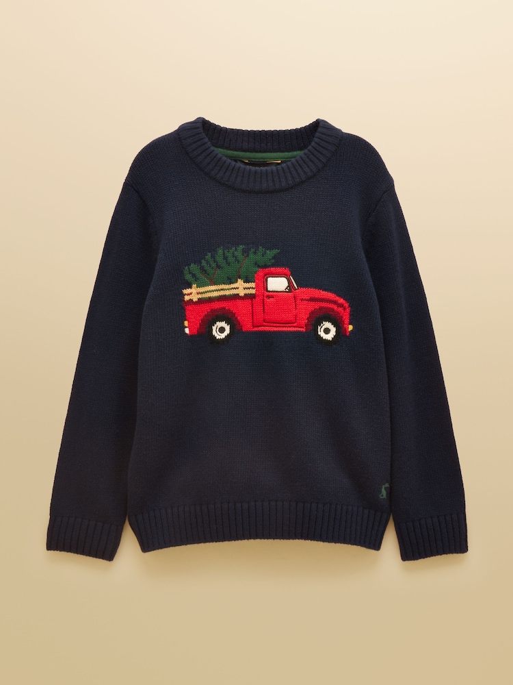 Joules Boys' Intarsia Blue Knit Jumper - Image 1 of 4 Joules Boys' Intarsia Blue Knit Jumper - Image 1 of 4