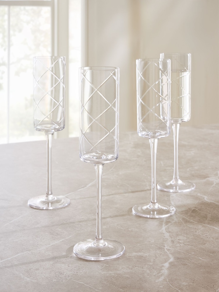 Set of 4 Evie Cut Crystal Champagne Flutes - Imagen 1 de 3