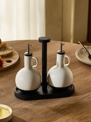 Monochrome Lars Speckle Oil and Vinegar Bottles with Wooden Tray - Image 1 of 5
