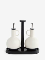 Monochrome Lars Speckle Oil and Vinegar Bottles with Wooden Tray - Image 5 of 5