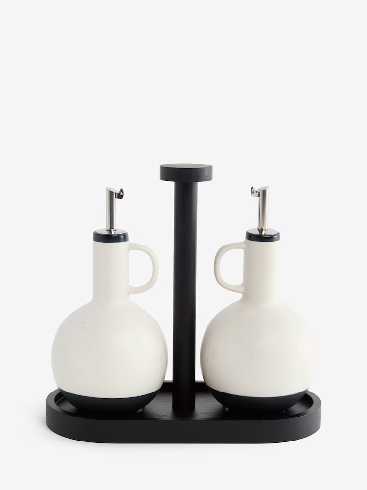 Monochrome Lars Speckle Oil and Vinegar Bottles with Wooden Tray - Image 5 of 5 Monochrome Lars Speckle Oil and Vinegar Bottles with Wooden Tray - Image 5 of 5
