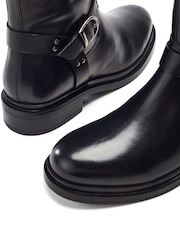Moda in Pelle Black Rainia Long Leather Boots With Ankle Harness Trim - Image 3 of 4