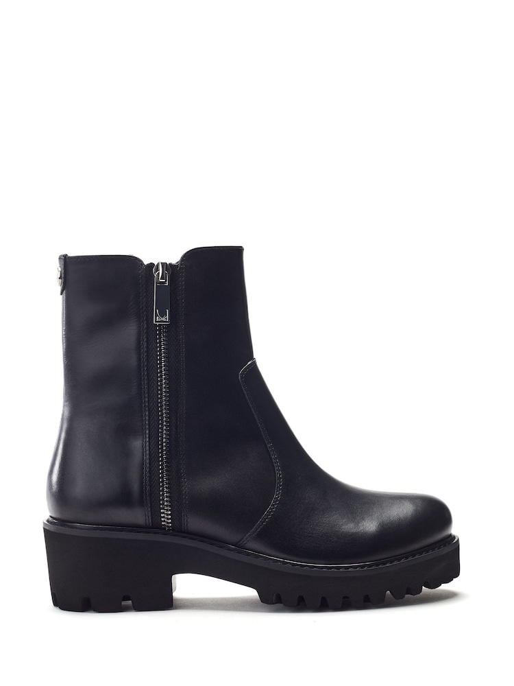 Moda in Pelle MbyModa Ocaso Double Zip Chunky Ankle Black Boots - Image 1 of 4