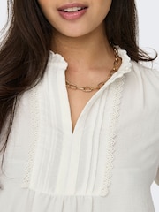 JDY White Pintuck Long Sleeve Blouse - Image 4 of 6
