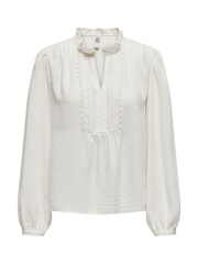 JDY White Pintuck Long Sleeve Blouse - Image 5 of 6