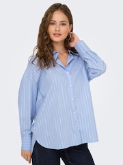 JDY Blue Frill Hem Long Sleeve Shirt - Image 1 of 6