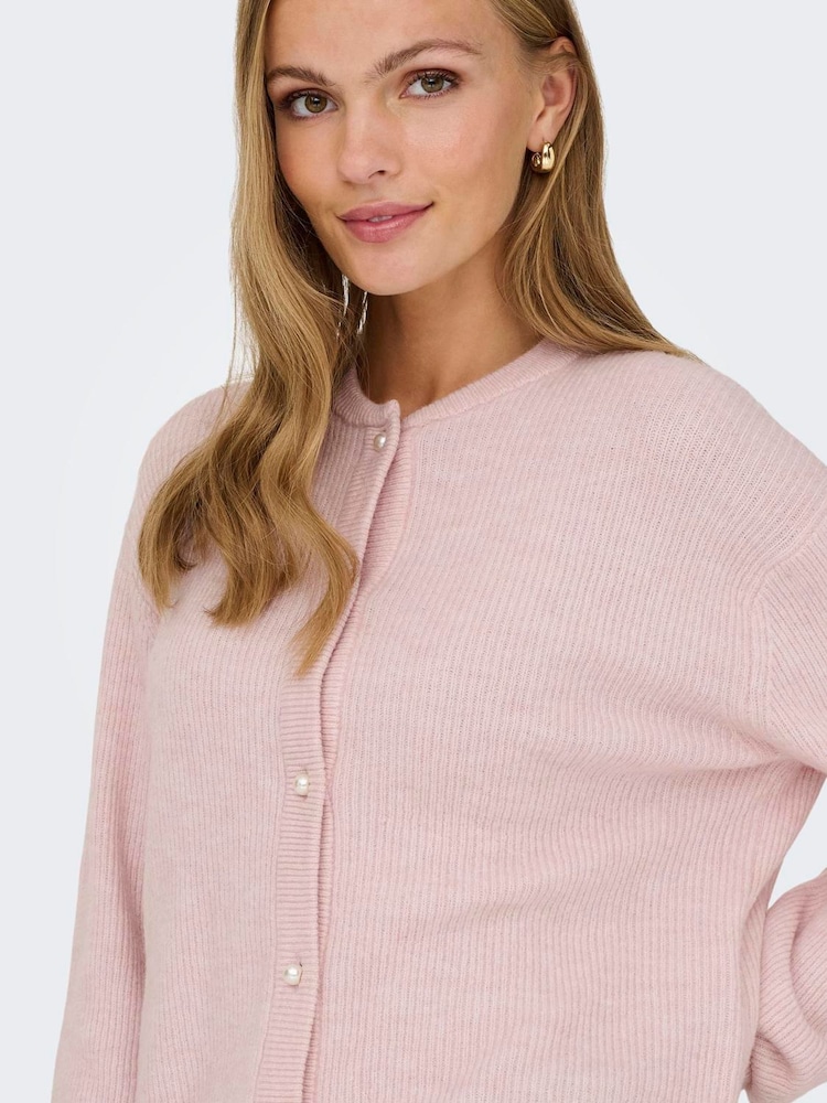 Rosa - JDY Langermet Ribbet Cardigan Med Perleknapper - Bilde 1 av 2