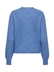 JDY Blue Long Sleeve Ribbed Pearl Button Cardigan - Image 7 of 7